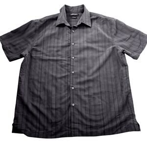 Axist Silk Touch Mens XL Short Sleeve Button Down Shirt Black Striped Casual